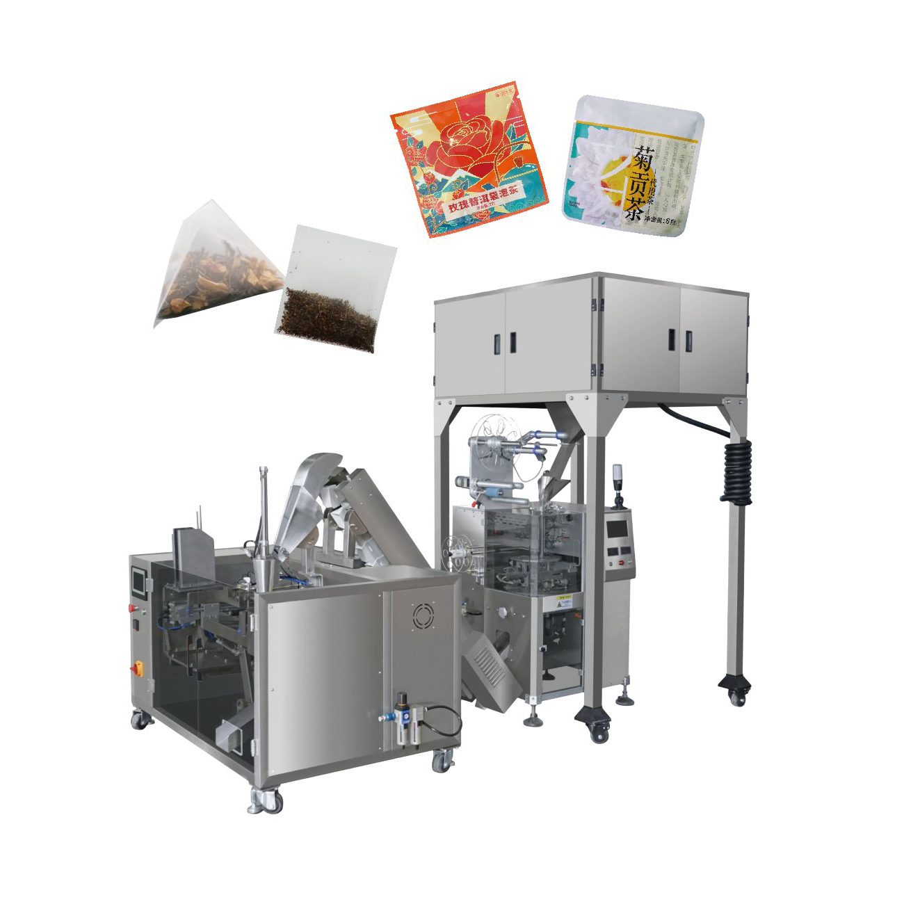nylon triangle inner bag packing machine+automatic bag filling and sealing machine (outer bag)