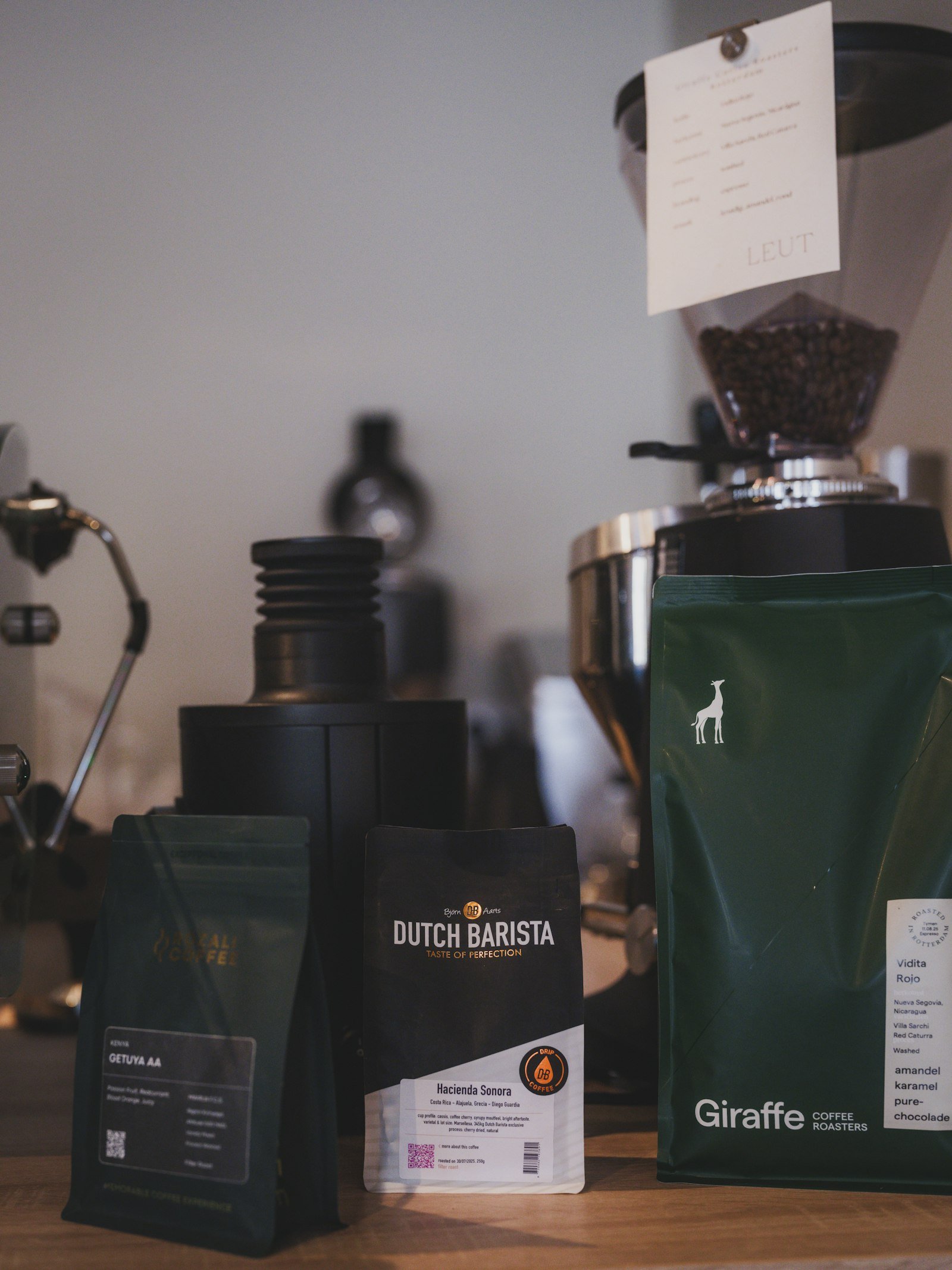 Packaged powder and coffee in stand-up pouches ready for retail